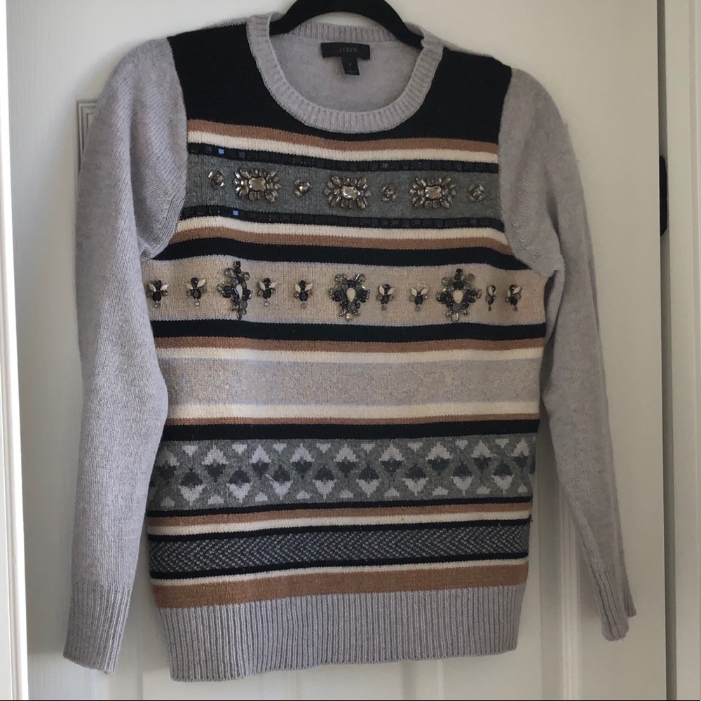 J. Crew Beaded Fair Isle Style Sweater